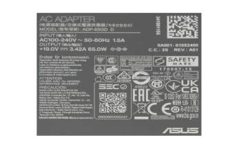 Asus ExpertBook B1 B1400CBA original Chargeur 65 watts petit