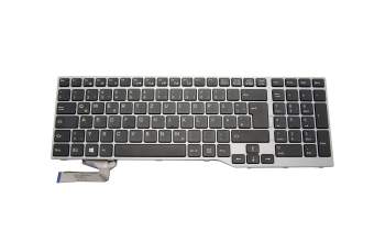 Clavier DE (allemand) noir/argent avec rétro-éclairage original pour Fujitsu Celsius H730