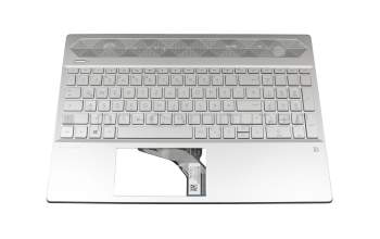 Clavier incl. topcase DE (allemand) argent/argent avec rétro-éclairage (carte graphique GTX) original pour HP Pavilion 15-cs0700