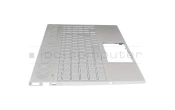 Clavier incl. topcase DE (allemand) argent/argent avec rétro-éclairage (graphiques UMA) original pour HP Pavilion 15-cw1200