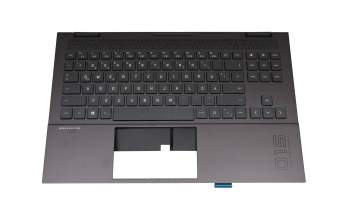 Clavier incl. topcase DE (allemand) noir/noir avec rétro-éclairage (Mica Silver Aluminium) original pour HP Omen 15-en0000