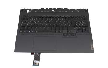 Clavier incl. topcase DE (allemand) noir/noir avec rétro-éclairage RGB original pour Lenovo Legion 5-15ACH6A (82NW)